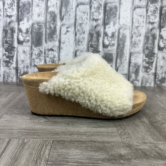 Papillio by Birkenstock Namica Teddy Shearling EURO 37/US 6 Egg Shell Wedge - Picture 1 of 8